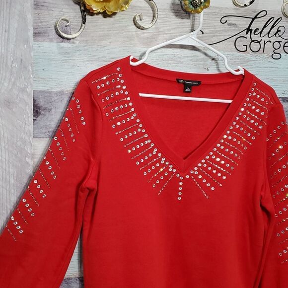 INC Sz M Red VNeck Embellished Sweater Gorgeous! 425 - Picture 3 of 8